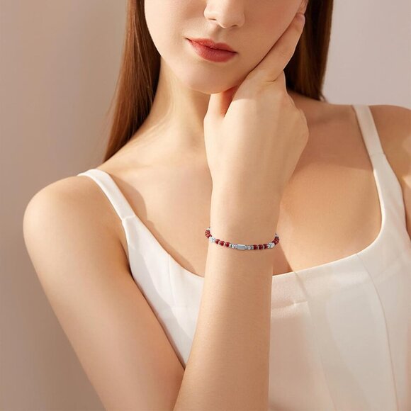 Silver & Red Boho Beaded Bracelets for Women Trendy Jewelry Gifts for Lover - Picture 2 of 7